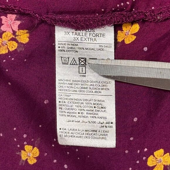 Old Navy Boho Floral Blouse Sz.3XL Fuchsia Modal Ruffle Bell Sleeve Cottage - Picture 13 of 14